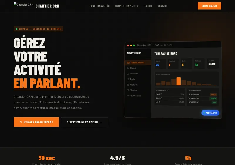 Capture d'écran de Chantier CRM